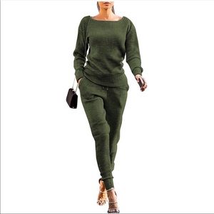 Rib-Knit Pullover Sweater Top & Long Pants Set